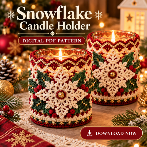 Christmas Snowflake Candle Holder Crochet Pattern PDF | Holiday Jar Sleeve
