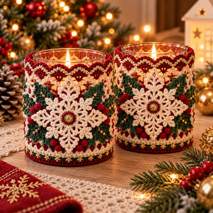 Christmas Snowflake Candle Holder Crochet Pattern PDF | Holiday Jar Sleeve