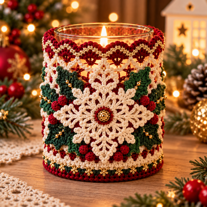 Christmas Snowflake Candle Holder Crochet Pattern PDF | Holiday Jar Sleeve