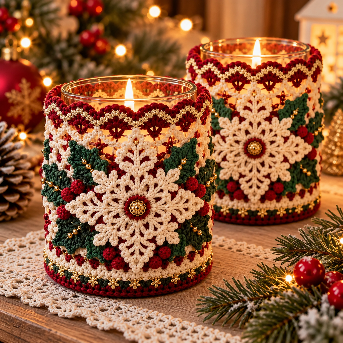 Christmas Snowflake Candle Holder Crochet Pattern PDF | Holiday Jar Sleeve
