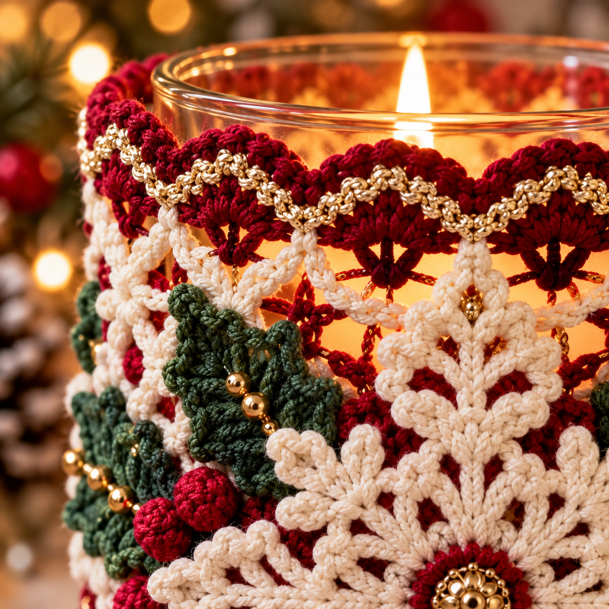 Christmas Snowflake Candle Holder Crochet Pattern PDF | Holiday Jar Sleeve