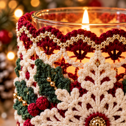 Christmas Snowflake Candle Holder Crochet Pattern PDF | Holiday Jar Sleeve