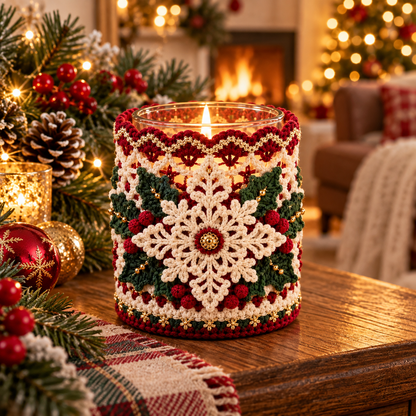 Christmas Snowflake Candle Holder Crochet Pattern PDF | Holiday Jar Sleeve