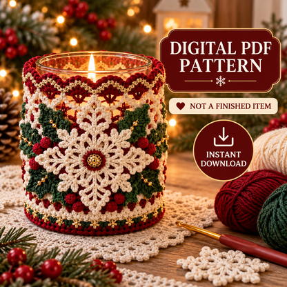 Christmas Snowflake Candle Holder Crochet Pattern PDF | Holiday Jar Sleeve