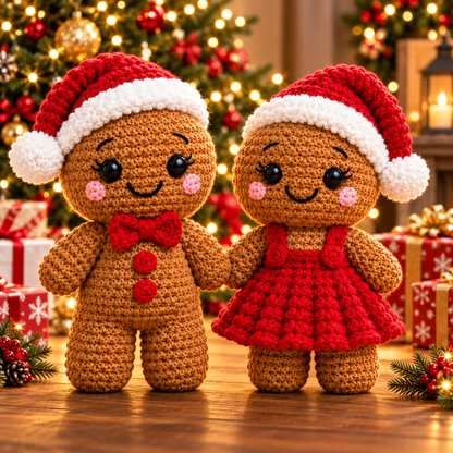 Gingerbread Couple Crochet Pattern PDF | Christmas Amigurumi Dolls