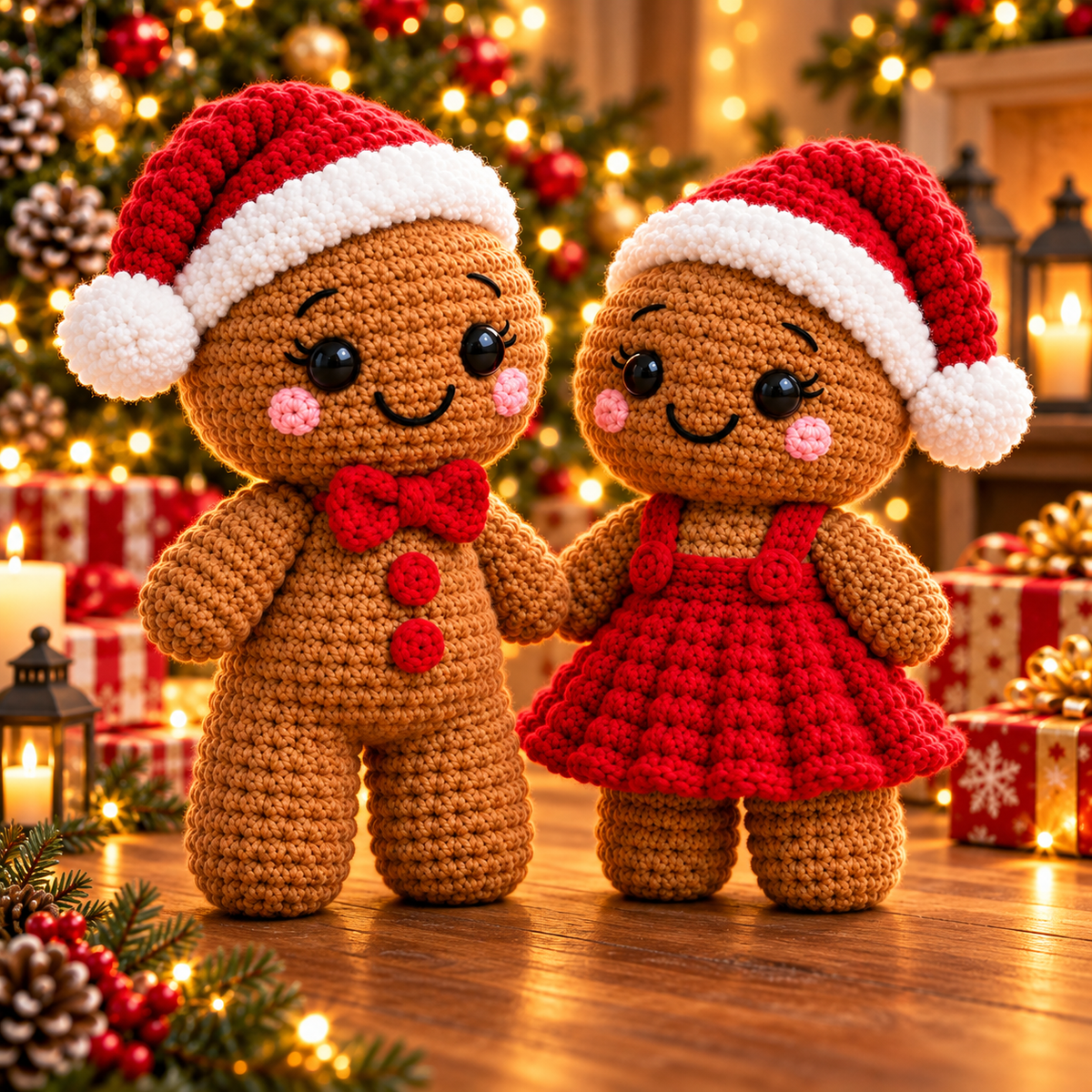 Gingerbread Couple Crochet Pattern PDF | Christmas Amigurumi Dolls