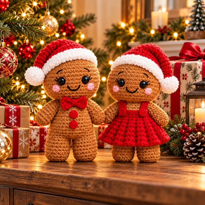 Gingerbread Couple Crochet Pattern PDF | Christmas Amigurumi Dolls