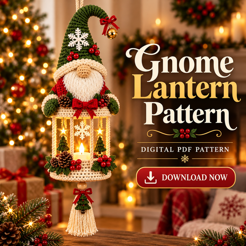 Christmas Gnome Lantern Crochet Pattern PDF | Hanging Holiday Decor