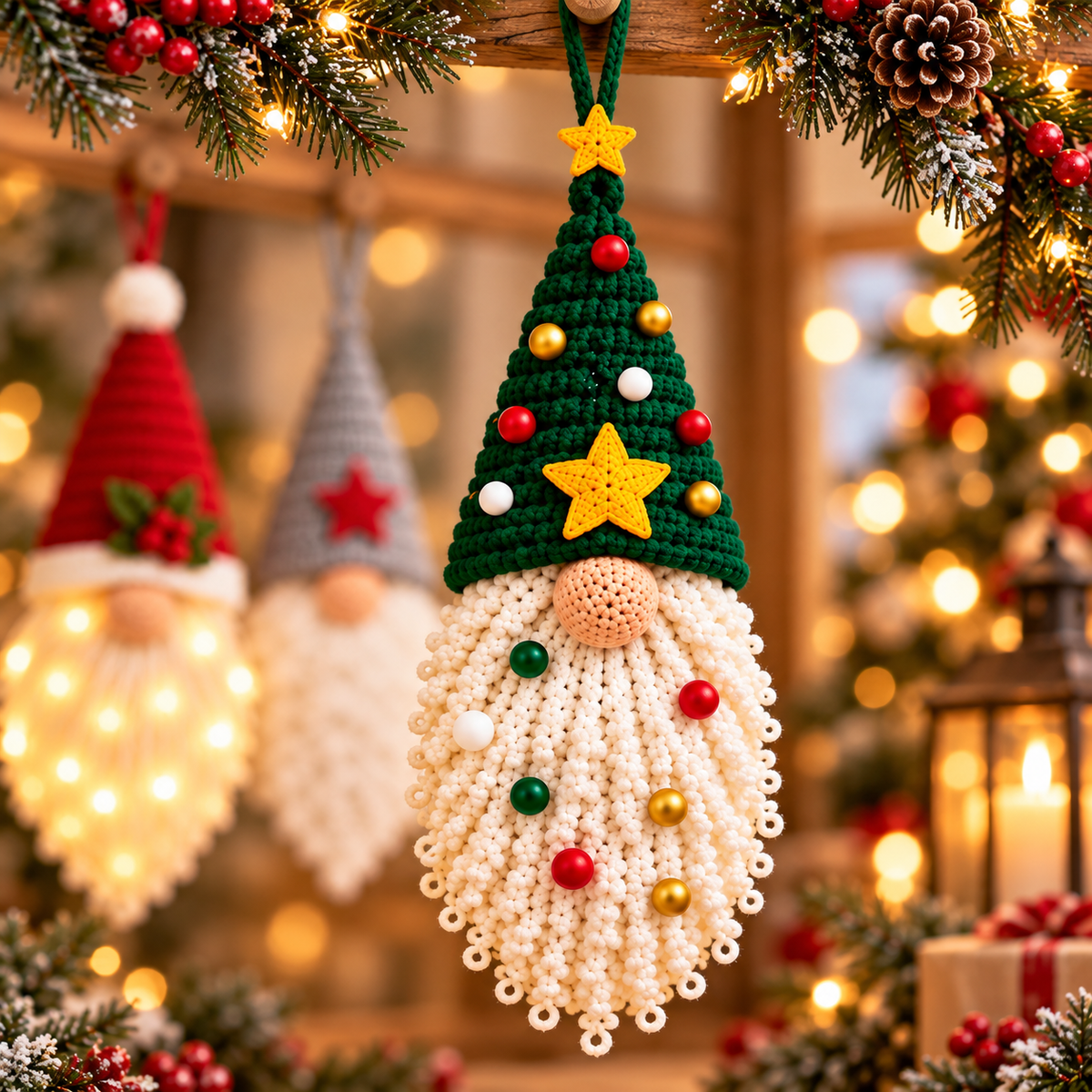 Nordic Christmas Gnome Crochet Pattern PDF | 3 Hanging Ornaments