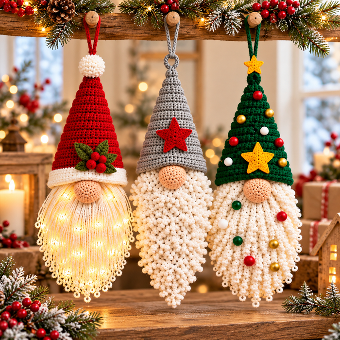 Nordic Christmas Gnome Crochet Pattern PDF | 3 Hanging Ornaments