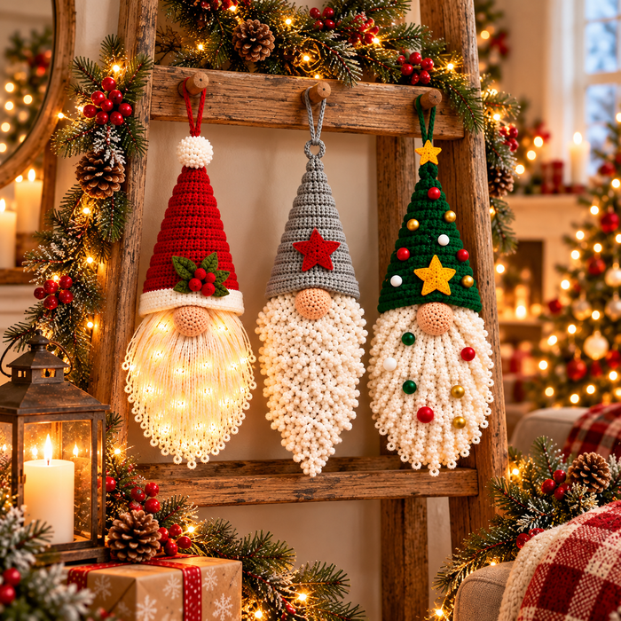 Nordic Christmas Gnome Crochet Pattern PDF | 3 Hanging Ornaments