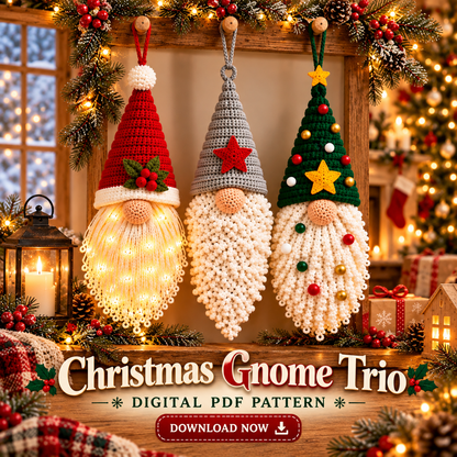 Nordic Christmas Gnome Crochet Pattern PDF | 3 Hanging Ornaments