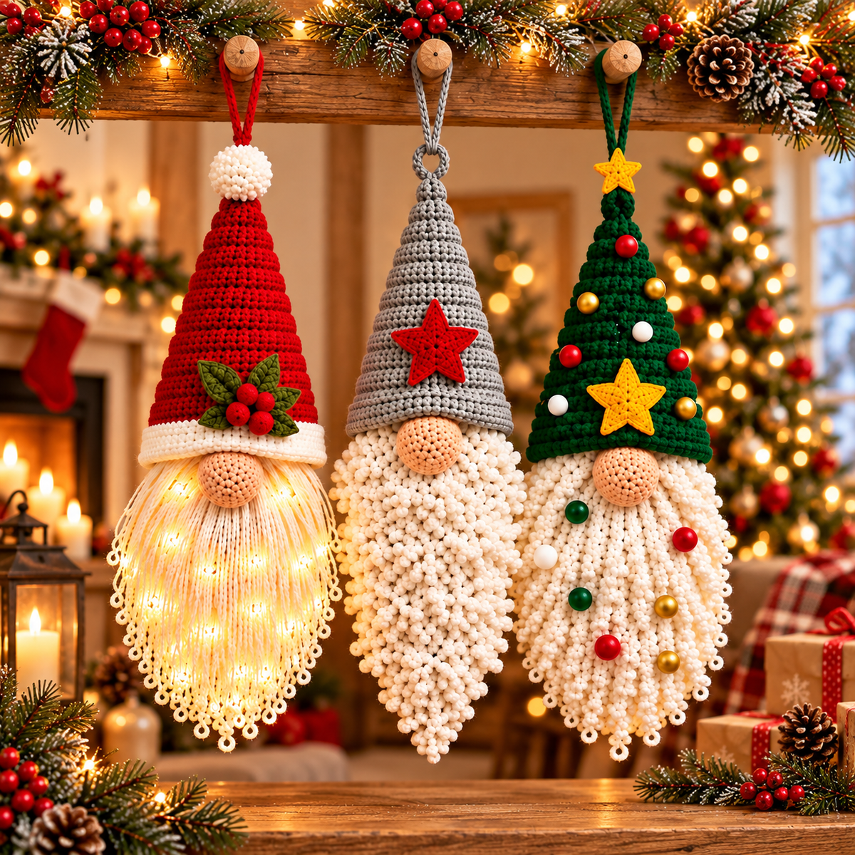 Nordic Christmas Gnome Crochet Pattern PDF | 3 Hanging Ornaments