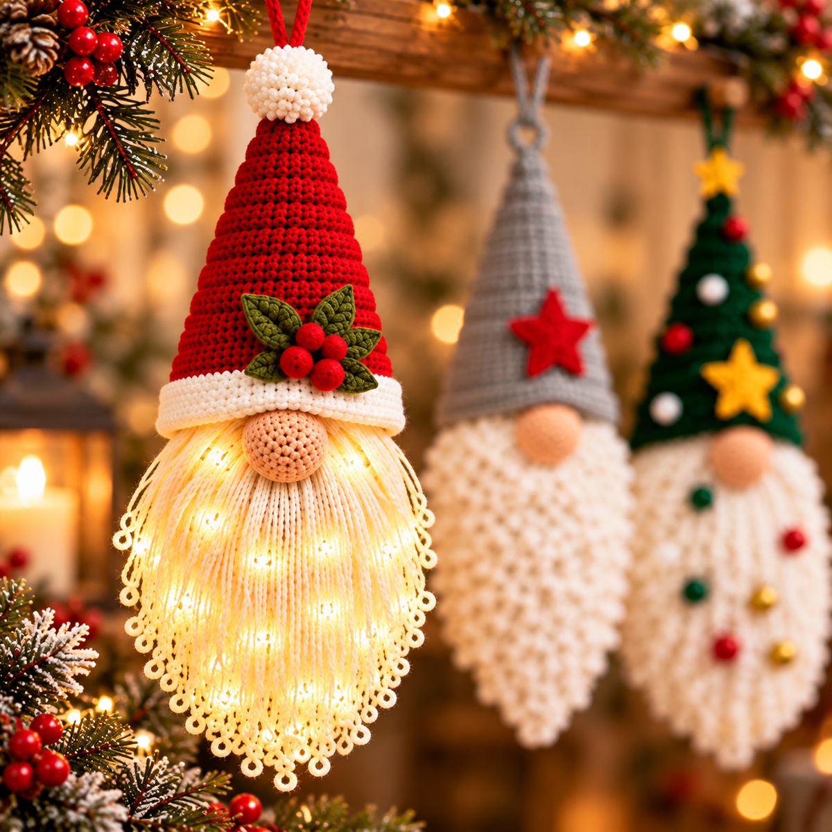Nordic Christmas Gnome Crochet Pattern PDF | 3 Hanging Ornaments