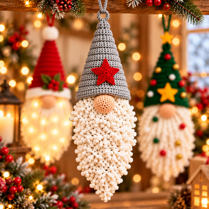 Nordic Christmas Gnome Crochet Pattern PDF | 3 Hanging Ornaments