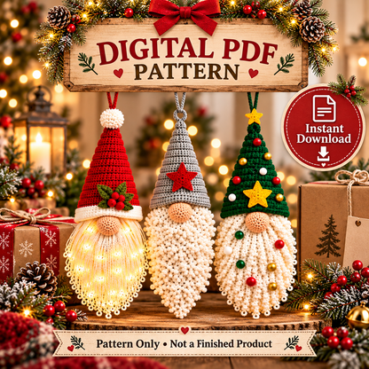 Nordic Christmas Gnome Crochet Pattern PDF | 3 Hanging Ornaments