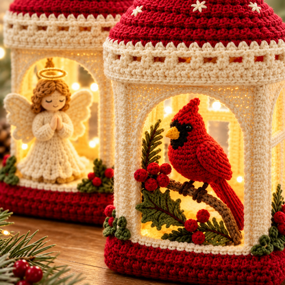 Christmas Crochet Lantern Pattern PDF | Cardinal, Snowman & Angel