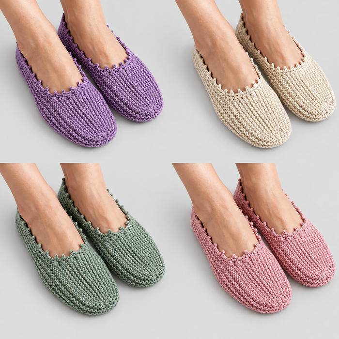 Cozy Ridge Knit Slippers Pattern PDF | Women's House Slippers with Crochet Edging