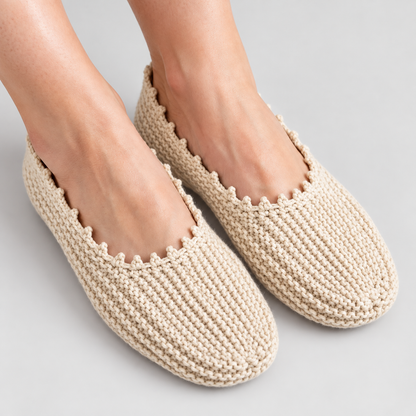 Cozy Ridge Knit Slippers Pattern PDF | Women's House Slippers with Crochet Edging