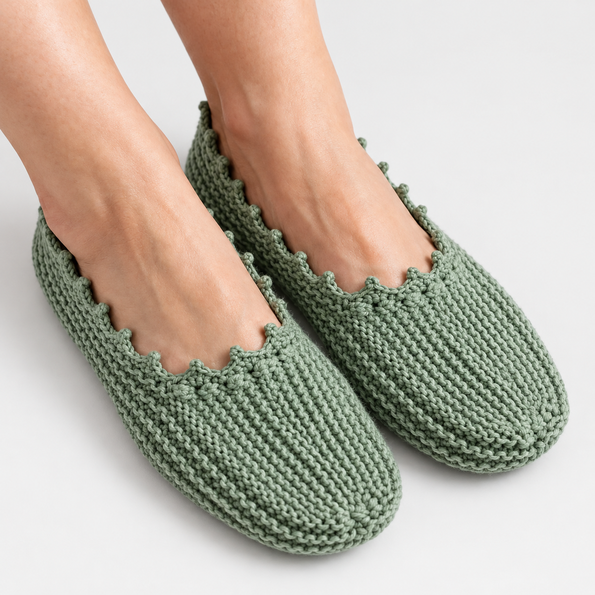 Cozy Ridge Knit Slippers Pattern PDF | Women's House Slippers with Crochet Edging