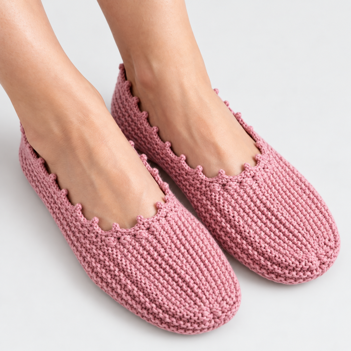 Cozy Ridge Knit Slippers Pattern PDF | Women's House Slippers with Crochet Edging