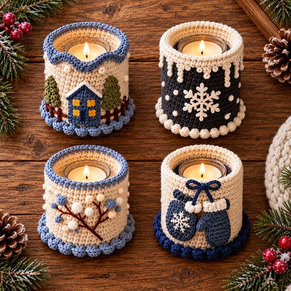 Winter Candle Cozy Crochet Pattern Bundle PDF | 4 Jar Sleeve Designs