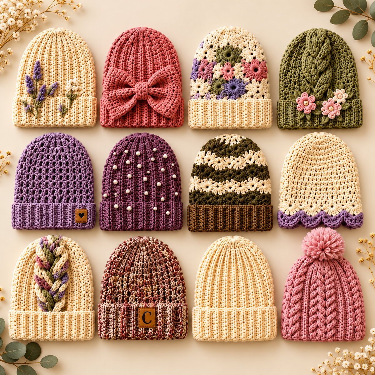 12 Crochet Beanie Patterns Bundle PDF | Women's Winter Hat Designs