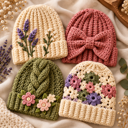 12 Crochet Beanie Patterns Bundle PDF | Women's Winter Hat Designs