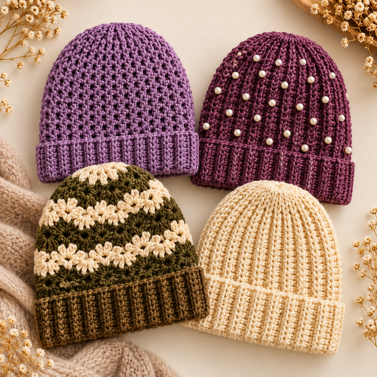 12 Crochet Beanie Patterns Bundle PDF | Women's Winter Hat Designs