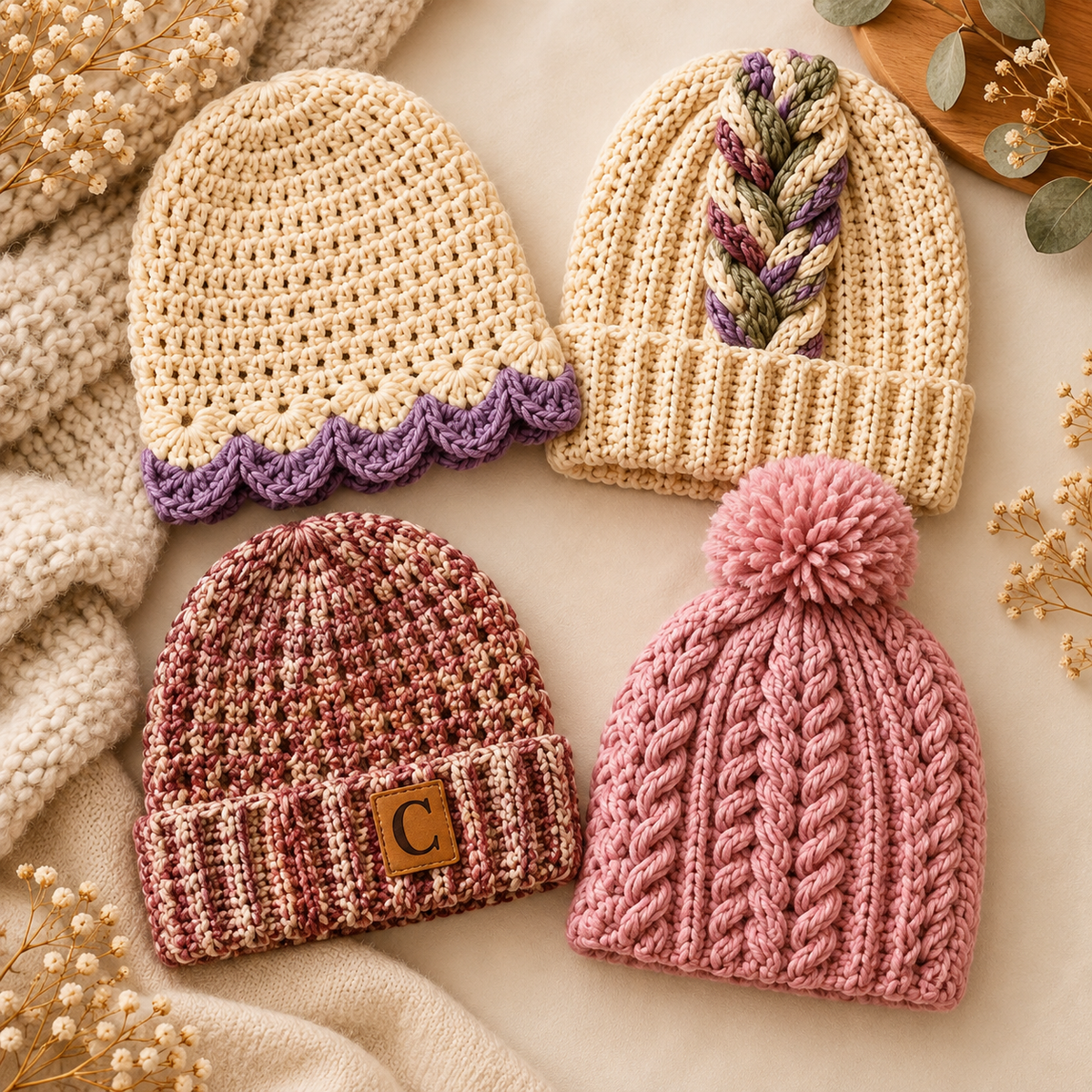 12 Crochet Beanie Patterns Bundle PDF | Women's Winter Hat Designs