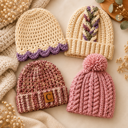 12 Crochet Beanie Patterns Bundle PDF | Women's Winter Hat Designs