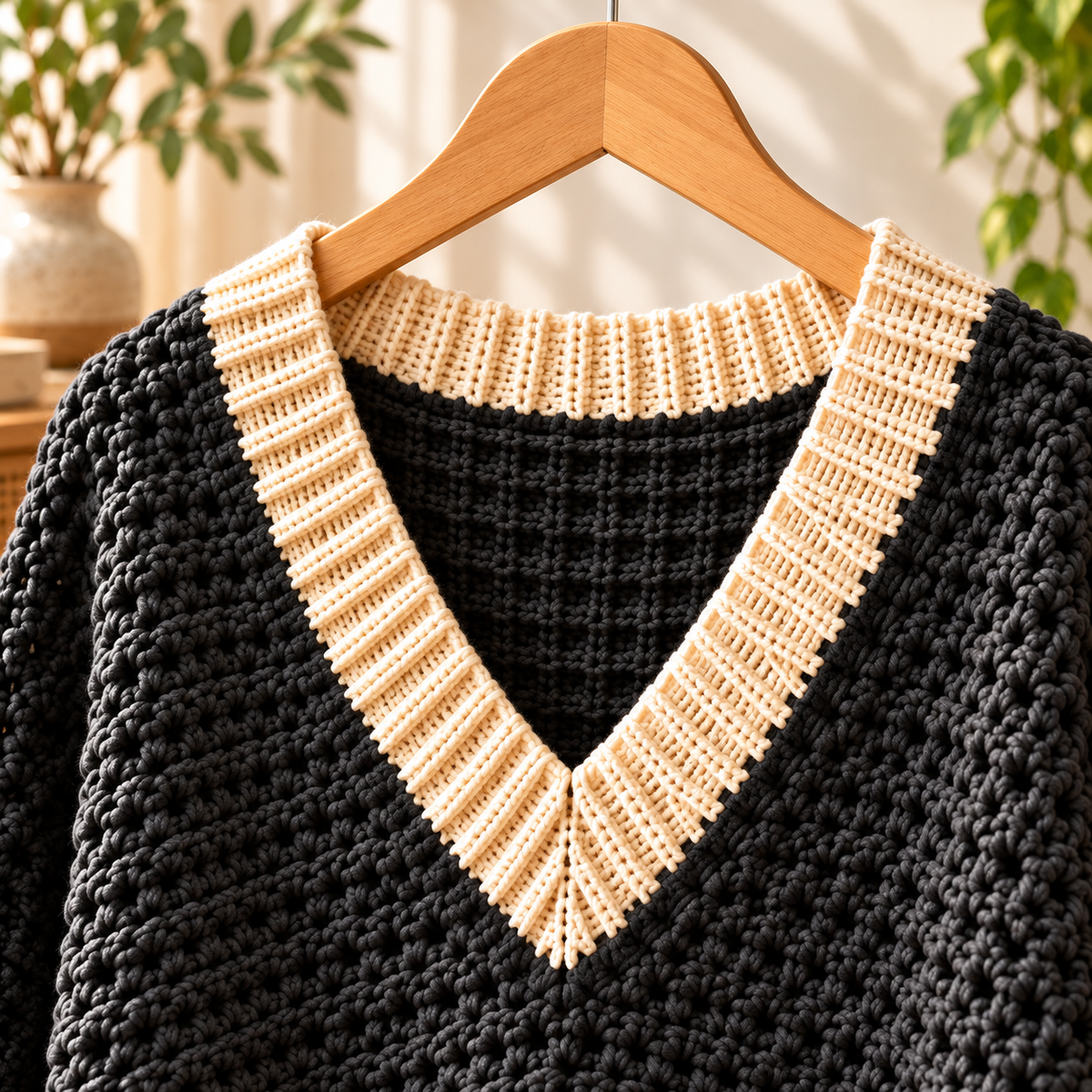 Oversized V-Neck Crochet Sweater Pattern PDF | Chunky Pullover XS–5XL