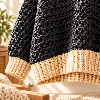 Oversized V-Neck Crochet Sweater Pattern PDF | Chunky Pullover XS–5XL
