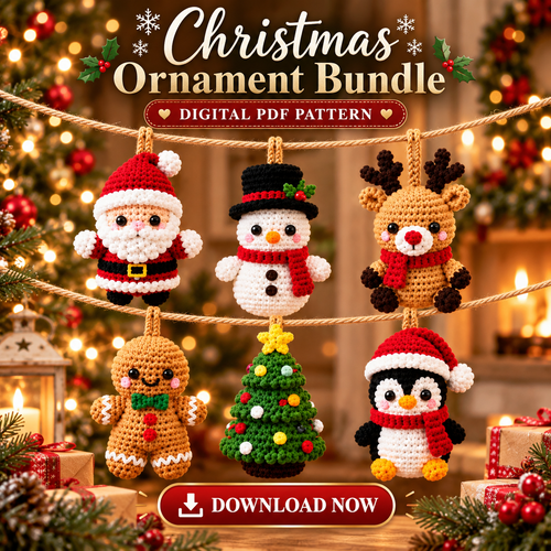 Christmas Amigurumi Ornament Crochet Pattern Bundle PDF | 6 Festive Characters