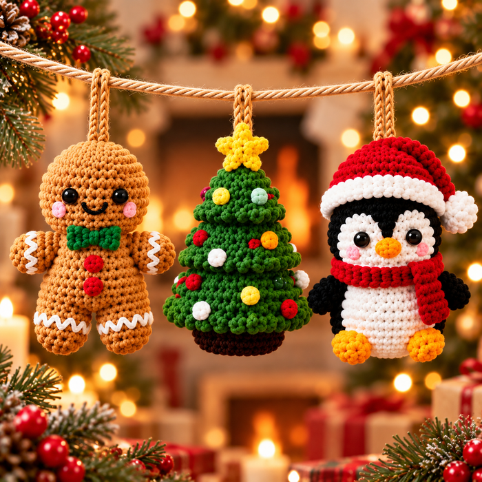 Christmas Amigurumi Ornament Crochet Pattern Bundle PDF | 6 Festive Characters