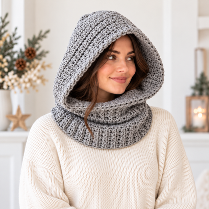 Chunky Hooded Cowl Crochet Pattern PDF | Adult Winter Neck Warmer