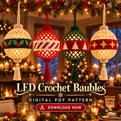 Light Up Christmas Bauble Crochet Pattern PDF | 4 LED Ornaments