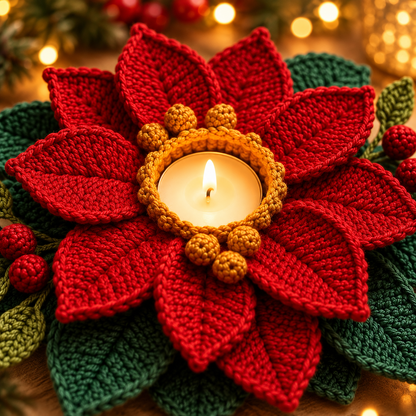 Poinsettia Tealight Holder Crochet Pattern PDF | Christmas Flower Decor
