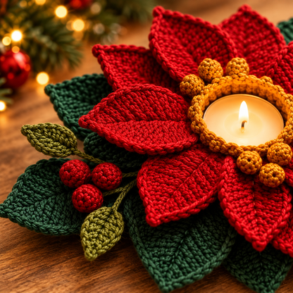 Poinsettia Tealight Holder Crochet Pattern PDF | Christmas Flower Decor