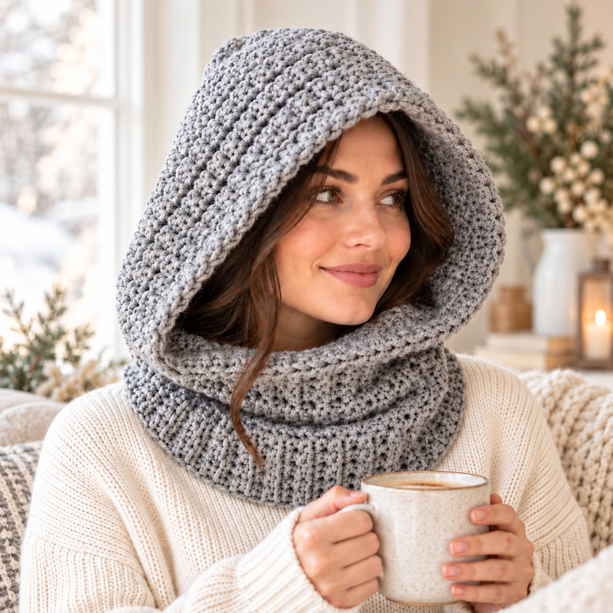 Chunky Hooded Cowl Crochet Pattern PDF | Adult Winter Neck Warmer