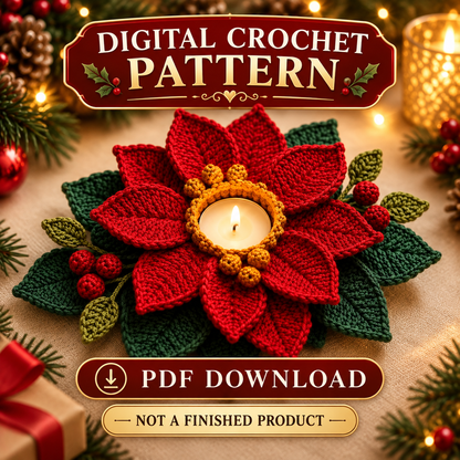 Poinsettia Tealight Holder Crochet Pattern PDF | Christmas Flower Decor