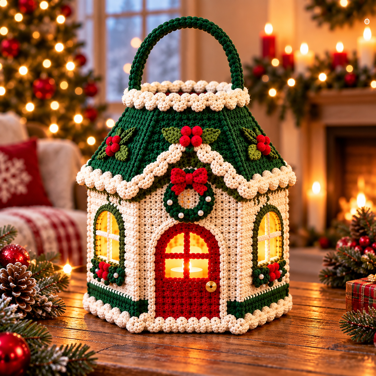 Light Up Christmas Cottage Crochet Pattern PDF | Holiday Lantern Basket