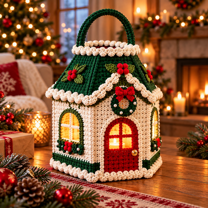 Light Up Christmas Cottage Crochet Pattern PDF | Holiday Lantern Basket