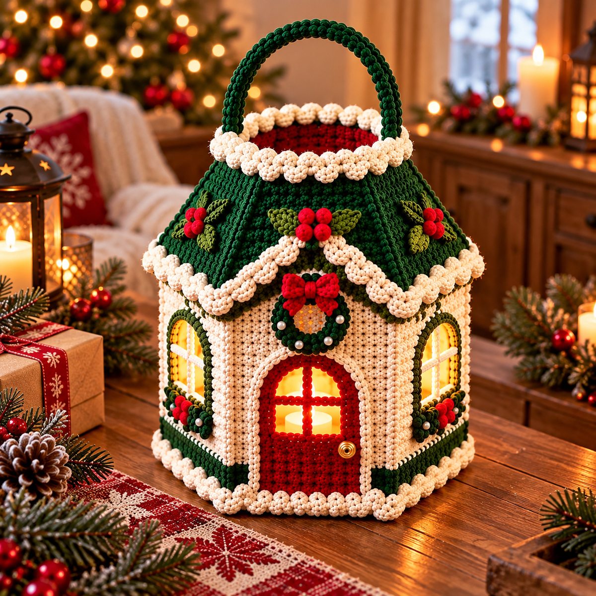 Light Up Christmas Cottage Crochet Pattern PDF | Holiday Lantern Basket