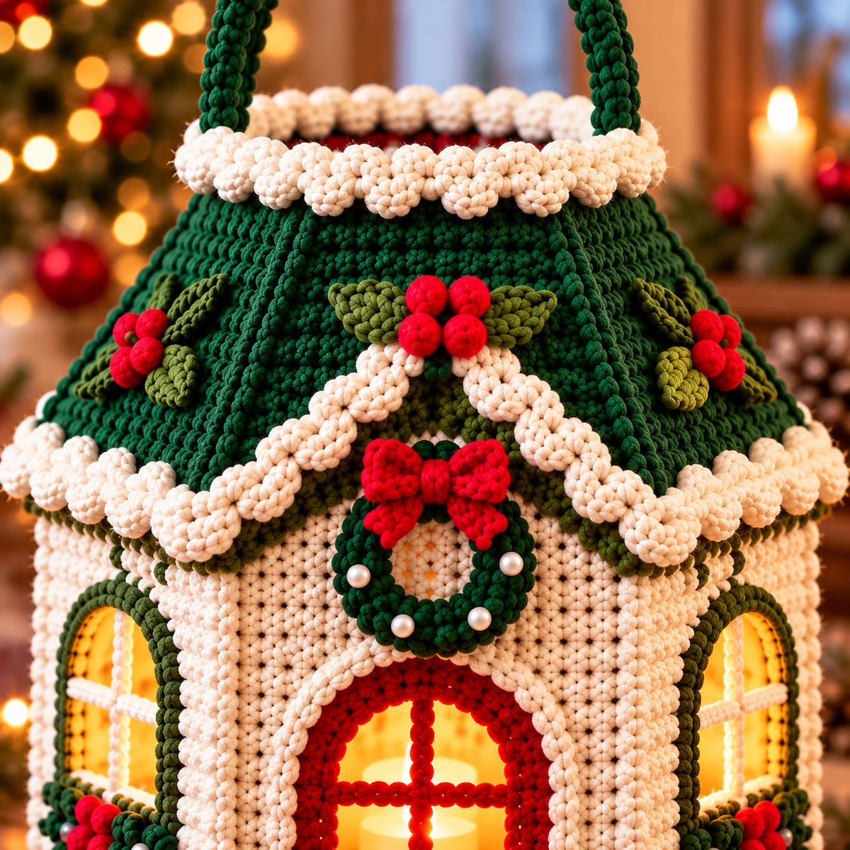 Light Up Christmas Cottage Crochet Pattern PDF | Holiday Lantern Basket