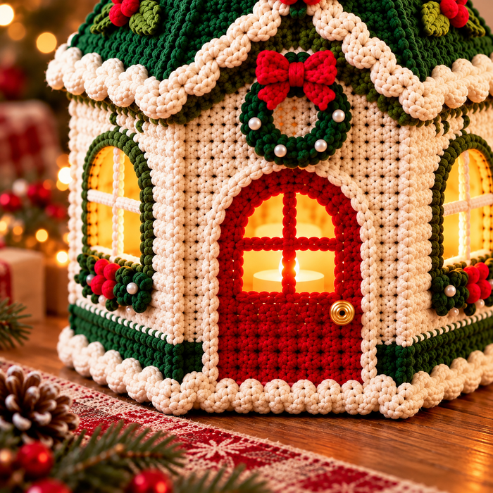 Light Up Christmas Cottage Crochet Pattern PDF | Holiday Lantern Basket