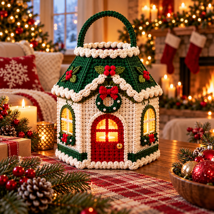 Light Up Christmas Cottage Crochet Pattern PDF | Holiday Lantern Basket
