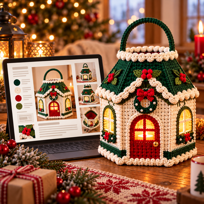 Light Up Christmas Cottage Crochet Pattern PDF | Holiday Lantern Basket
