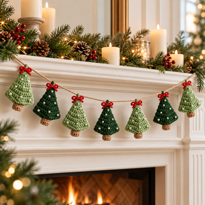 Mini Christmas Tree Garland Crochet Pattern PDF | Holiday Mantel Decor