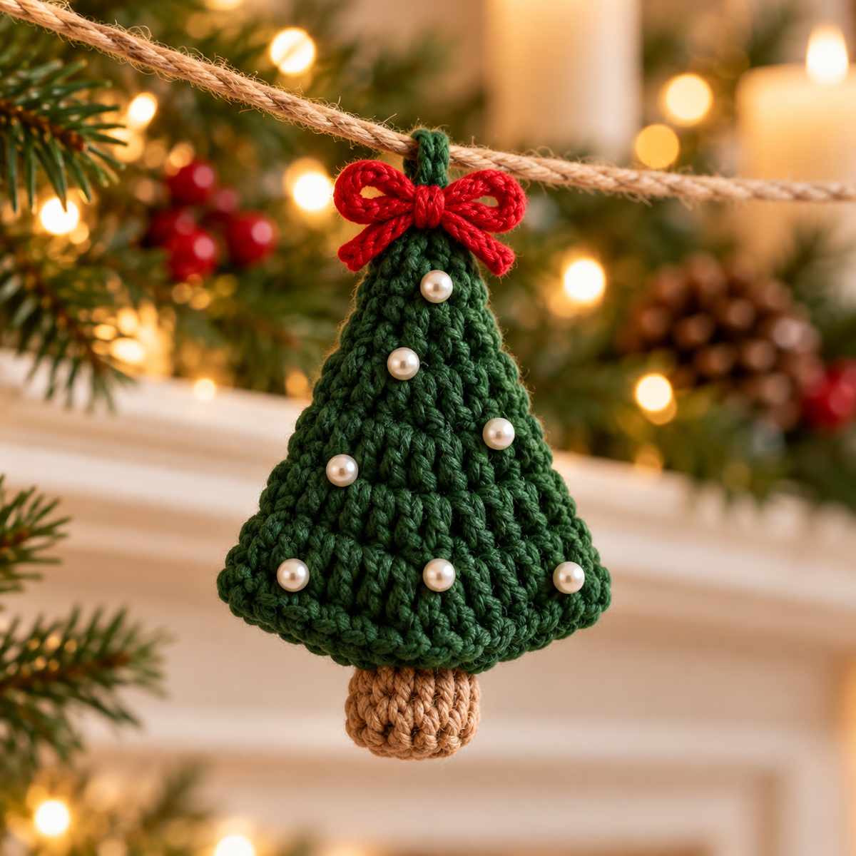 Mini Christmas Tree Garland Crochet Pattern PDF | Holiday Mantel Decor